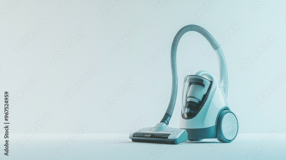 Modern White Vacuum Cleaner on a Light Blue Background Modern White Vacuum Cleaner on a Light Blue Background