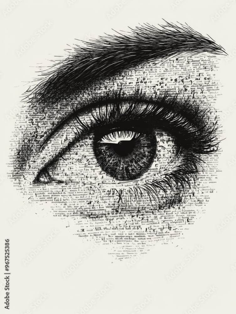 Ink drawing of an eye with eyelashes, looking off to the side. Ink drawing of an eye with eyelashes, looking off to the side.