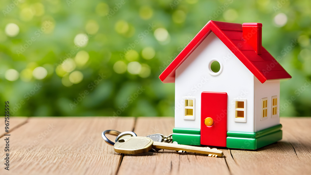 Toy house with keys, real estate contract concept background, real estate insurance, real estate market, ai generated Toy house with keys, real estate contract concept background, real estate insurance, real estate market, ai generated