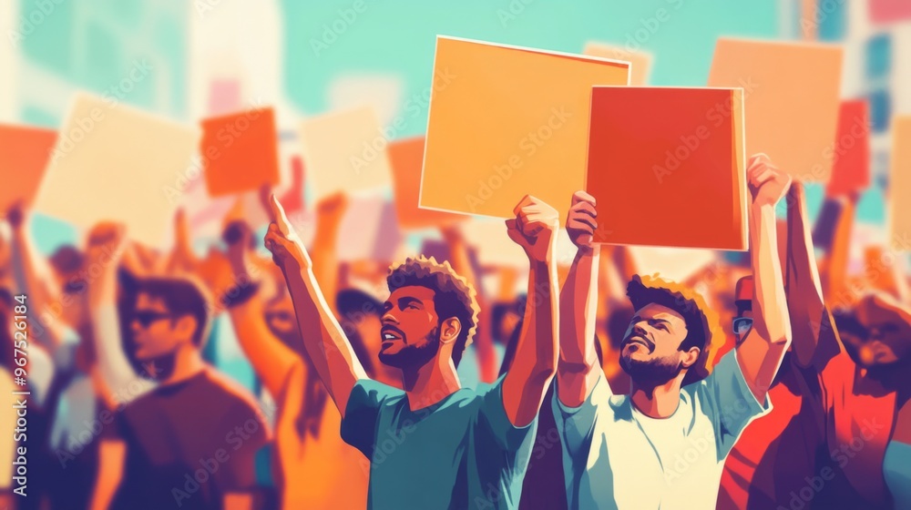 Fototapeta premium Two Men Holding Blank Signs In A Crowd Of Protesters