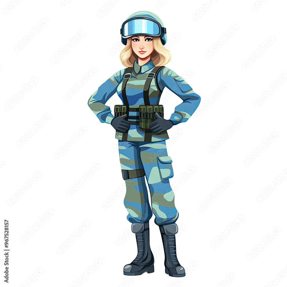 An illustration of a beautiful female soldier with blonde hair looking at the camera An illustration of a beautiful female soldier with blonde hair looking at the camera