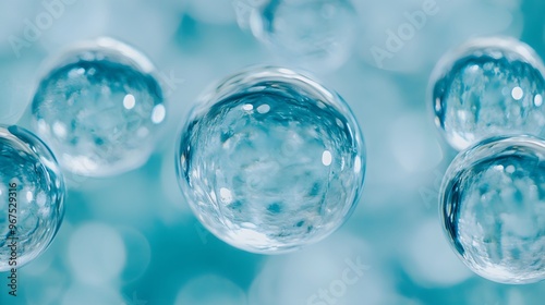 Abstract Blue Spheres with Water Droplets