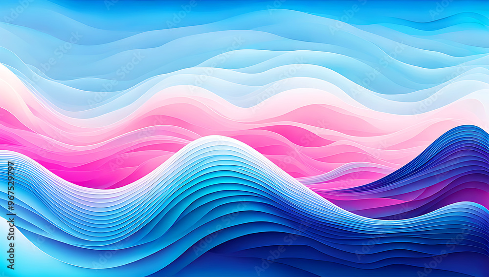 Obraz premium Digital abstract art piece featuring a fluid, wave-like design. The layout is horizontal, with smooth, flowing lines that resemble undulating mountains or waves