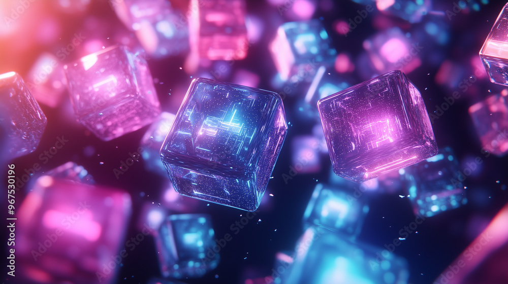 Futuristic Digital Data Cubes Floating In A Cyber-Themed Space Futuristic Digital Data Cubes Floating In A Cyber-Themed Space