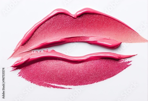 smears of lipstick with a creamy and shiny texture. The colours range from a lighter, shimmering pink to a deeper rose all with a sheen. This suggests a range of colour swatches for lip products