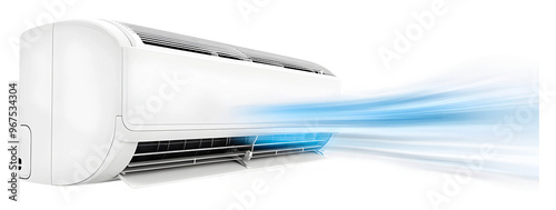 Energy-efficient air conditioning unit delivering cool air indoors isolated on transparent background photo