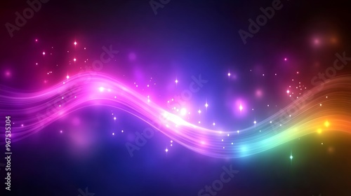 Abstract Colorful Wavy Lines with Glowing Stars