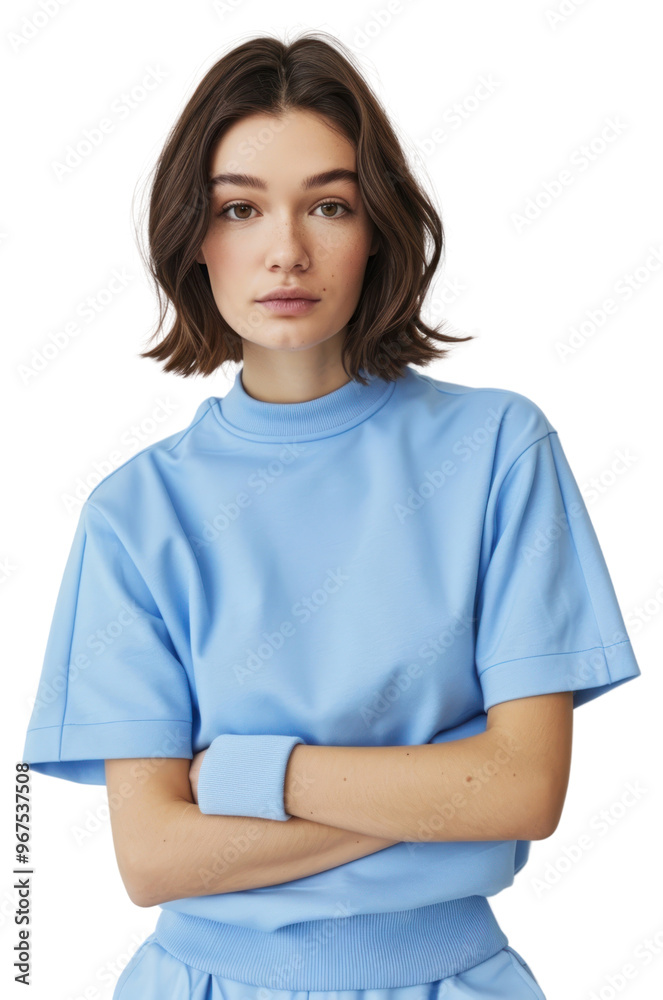 PNG One woman wear blank blue fashion tennis sport wear mockup apparel clothing person. PNG One woman wear blank blue fashion tennis sport wear mockup apparel clothing person.