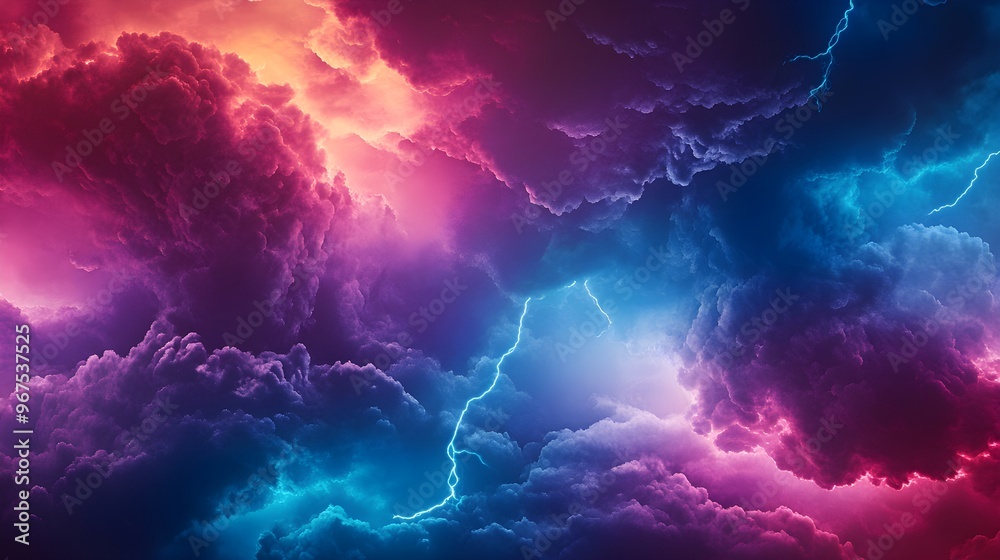 Neon Thunderstorm with Electric Blue and Purple Lightning. Neon Thunderstorm with Electric Blue and Purple Lightning.