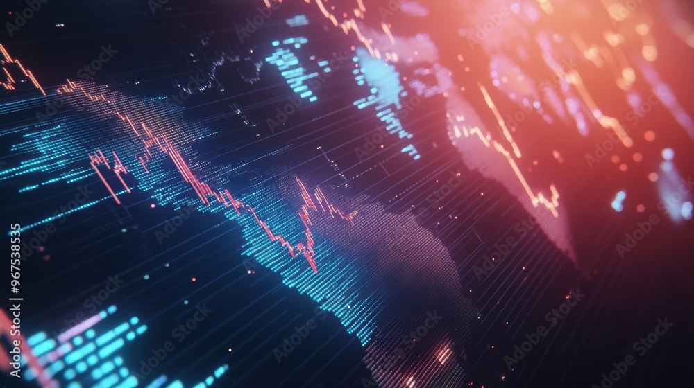 Obraz premium Digital financial data analysis visualization with glowing red and blue lines