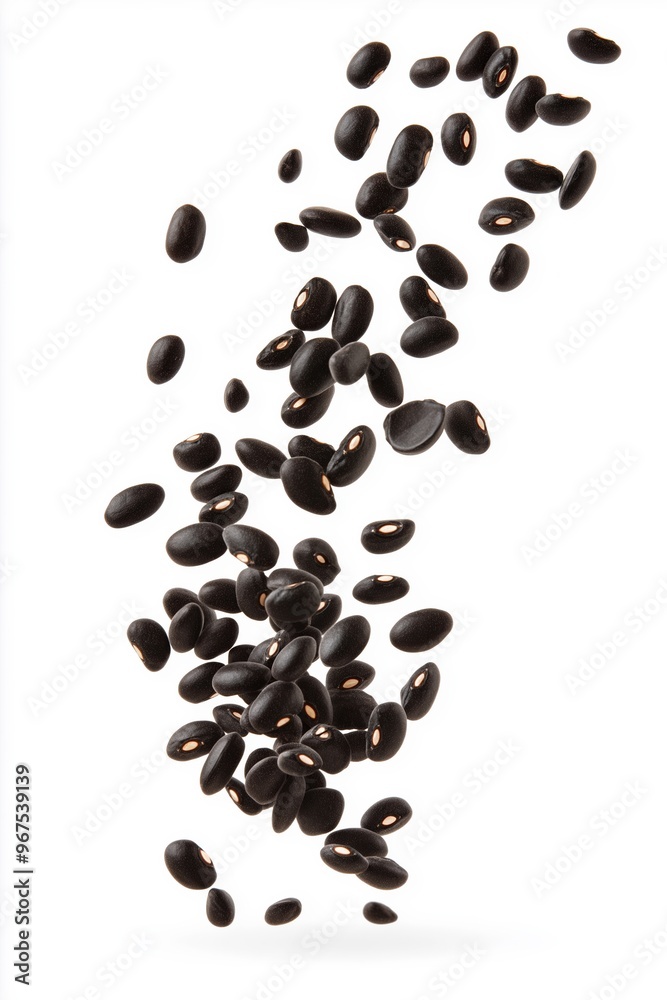 Black beans floating on a white background Black beans floating on a white background