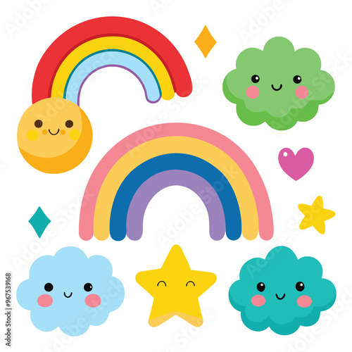 Vector cartoon rainbow illustration set