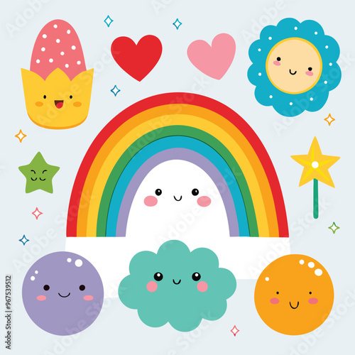 Vector cartoon rainbow illustration set