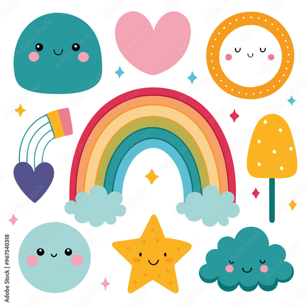 Vector cartoon rainbow illustration set Vector cartoon rainbow illustration set