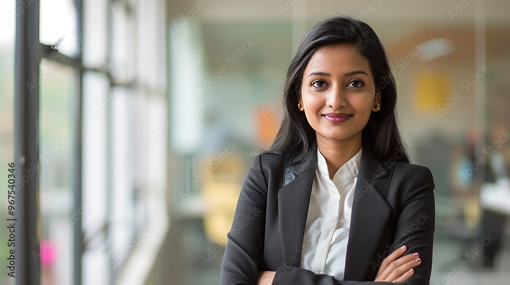 Confident Young Indian Businesswoman in Office, Business Theme, Portrait Shot, Plain Office Background Confident Young Indian Businesswoman in Office, Business Theme, Portrait Shot, Plain Office Background