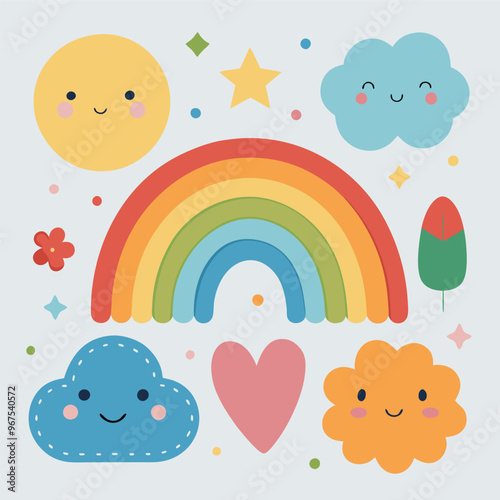 Vector cartoon rainbow illustration set