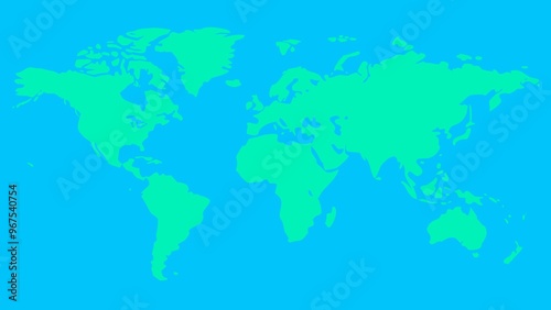 A blue background with a green world map