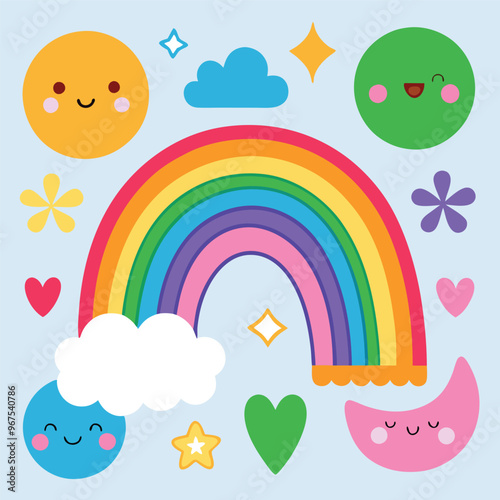 Vector cartoon rainbow illustration set