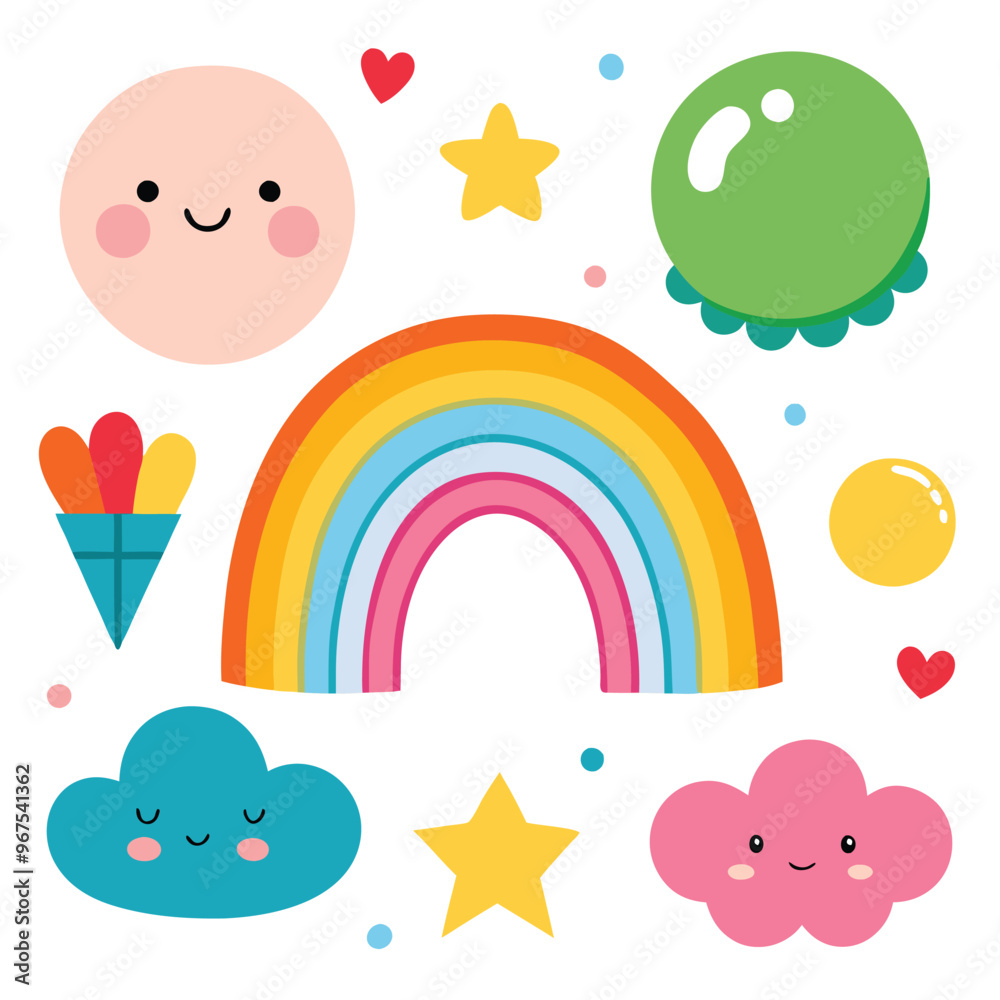 Vector cartoon rainbow illustration set Vector cartoon rainbow illustration set
