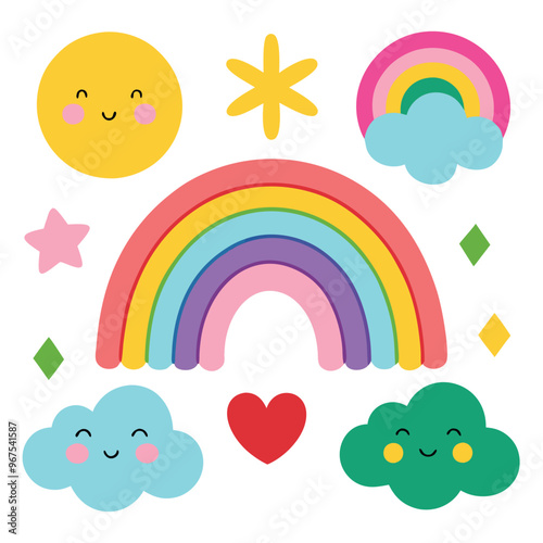 Vector cartoon rainbow illustration set