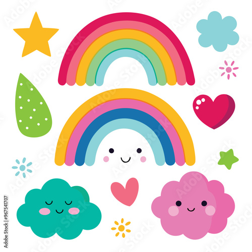 Vector cartoon rainbow illustration set