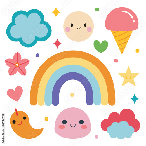Vector cartoon rainbow illustration set