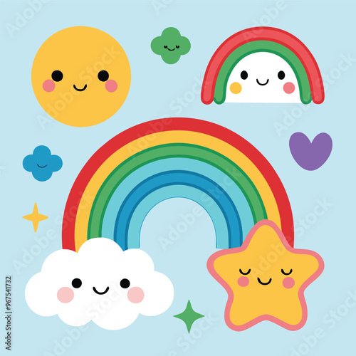 Vector cartoon rainbow illustration set