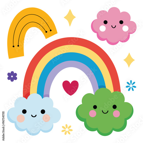 Vector cartoon rainbow illustration set