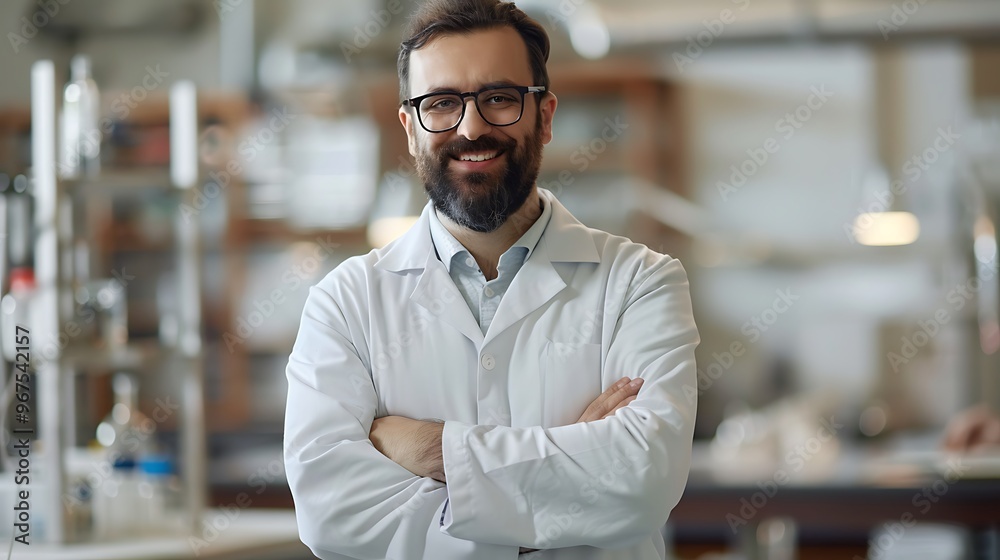 Portrait of a Scientist in a Blurred Laboratory Background, Portrait Shot, Scientist, Laboratory Background Portrait of a Scientist in a Blurred Laboratory Background, Portrait Shot, Scientist, Laboratory Background
