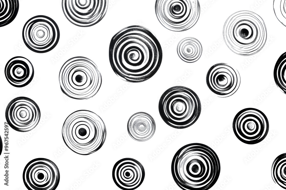 Random black and white circular patterns isolated on transparent background