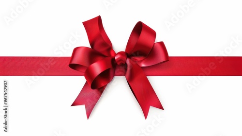 Red satin ribbon bow isolated on white, perfect for gift wrapping and holiday decorations, featuring a festive design ideal for Christmas, birthdays, and special celebrations