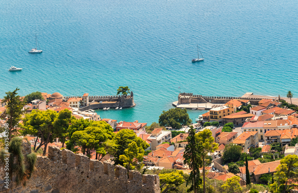View from the top of port of Nafpaktos in Greece.