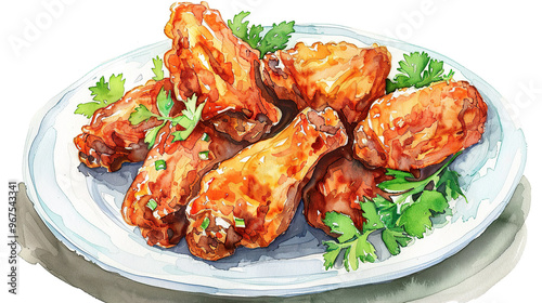 Watercolor Illustration of Fried Chicken Wings