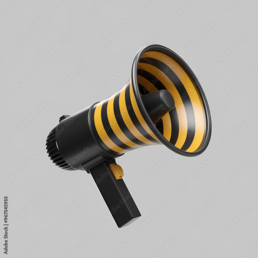 3D Render of a Black and Red Megaphone Isolated on a Light Background.. 3D Render of a Black and Red Megaphone Isolated on a Light Background..