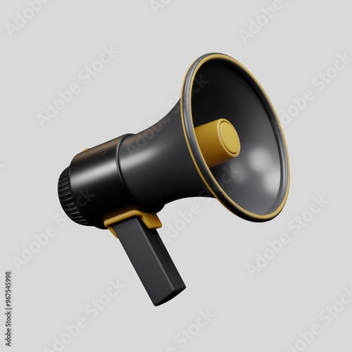 3D Render of a Black and Red Megaphone Isolated on a Light Background..