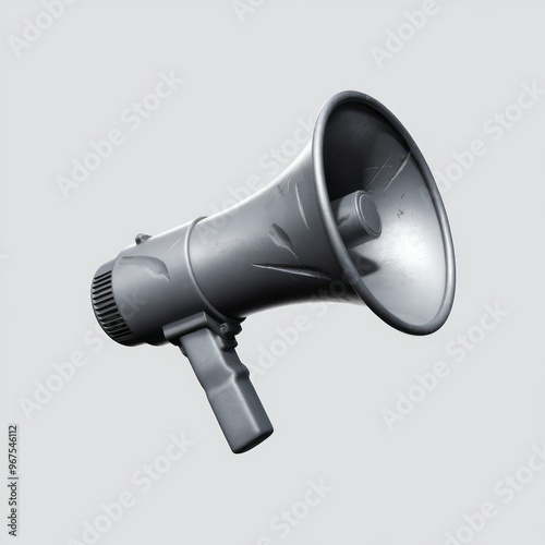 3D Render of a Black and Red Megaphone Isolated on a Light Background..