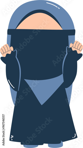 Woman in Hijab and Niqab. Cartoon Character in Traditional Muslim Hijab. Isamic Woman in Niqab Style