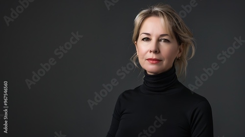 Middle Aged Woman in Black Turtleneck, Middle Aged, Woman, Black Turtleneck