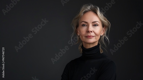 Middle Aged Woman in Black Turtleneck, Middle Aged, Woman, Black Turtleneck