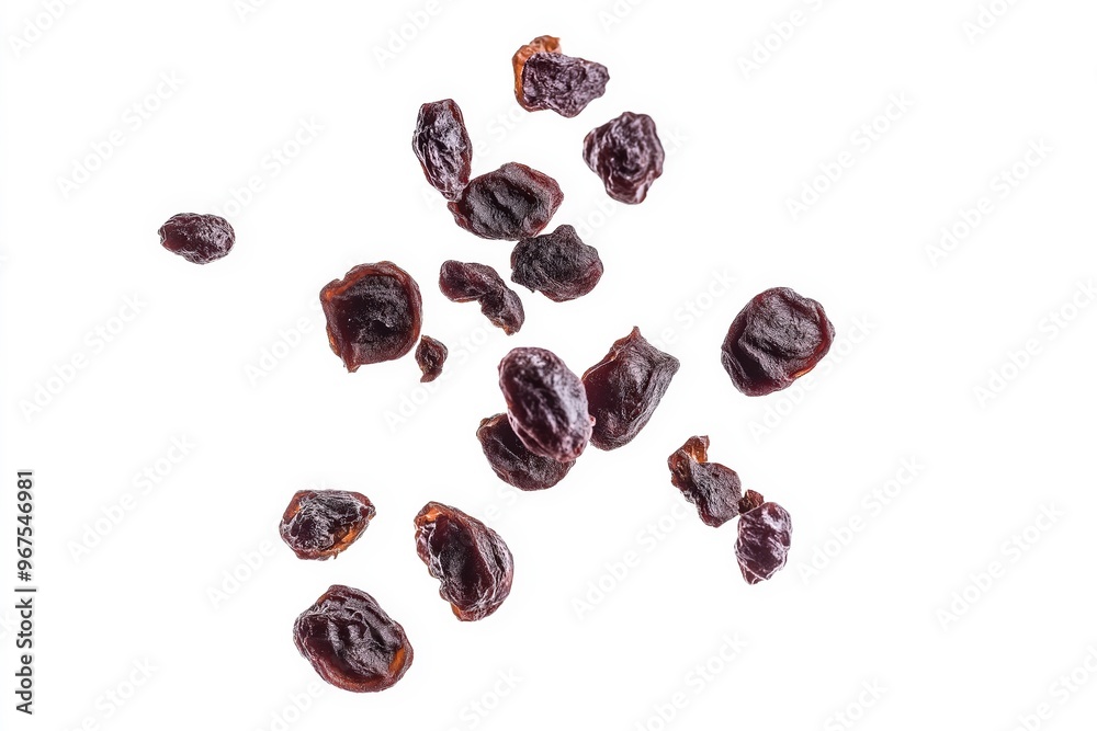 Dried cherries falling on white background Dried cherries falling on white background