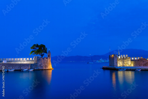 Blue hour in Nafpaktos port in Greece.
  photo