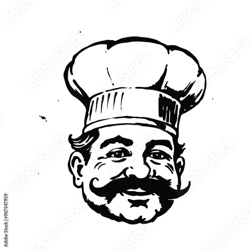 vintage chef head stencil vector hand drawn illustration