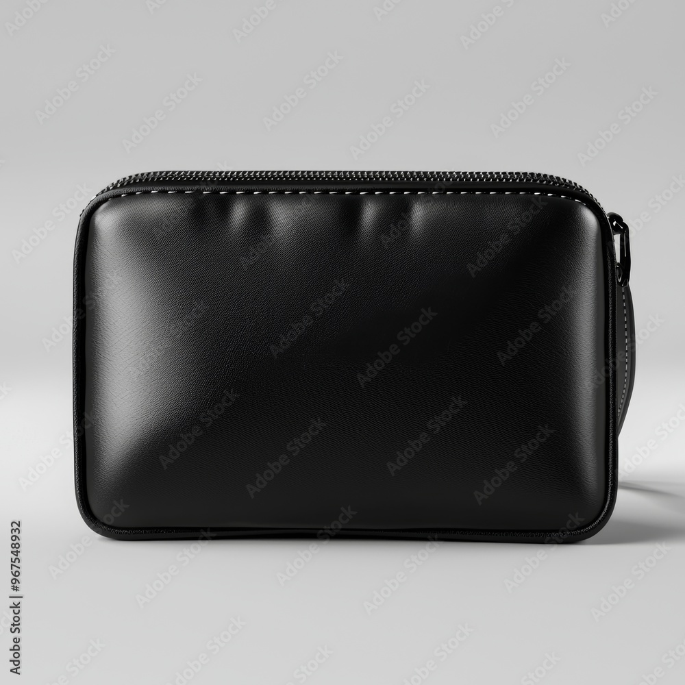 Fototapeta premium The blank black and white canvas cosmetic bag mockup is halfturned with an isolated background 3D rendering, while the clear textile cosmetic case mockup is blank with an empty cotton clutch.