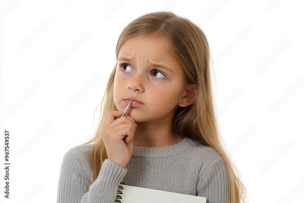 In this photo, a little lady with disciplined notepad hands imagines a flight pencil chin wearing a casual checkered shirt stands out against an isolated yellow background In this photo, a little lady with disciplined notepad hands imagines a flight pencil chin wearing a casual checkered shirt stands out against an isolated yellow background