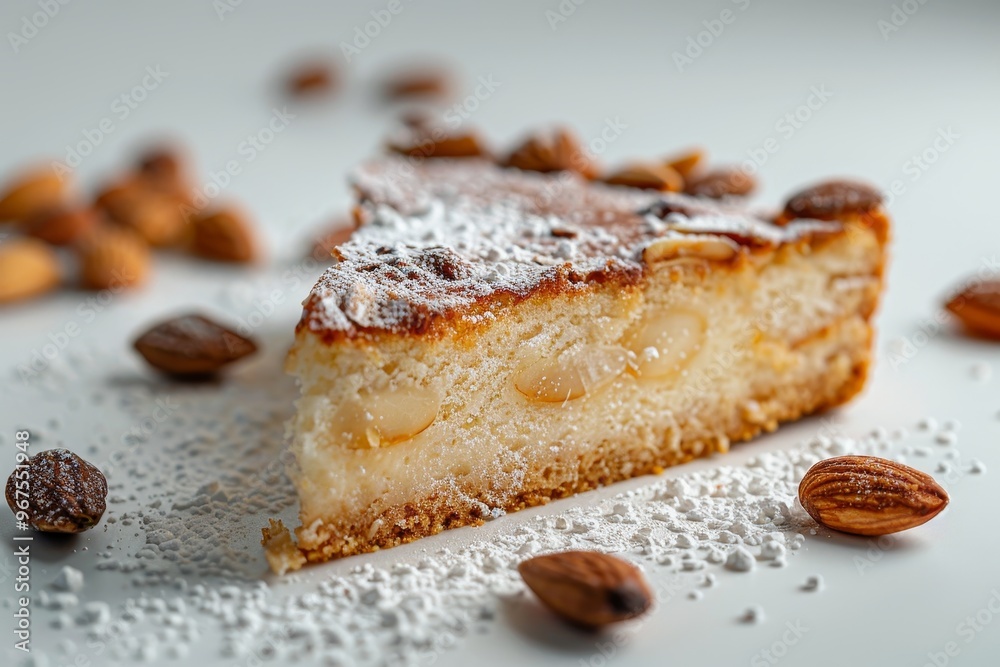 Almond cake slice with powdered sugar Almond cake slice with powdered sugar