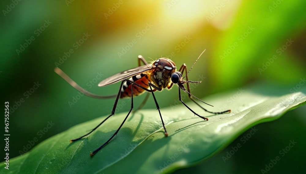 Fototapeta premium mosquito on a green leaf