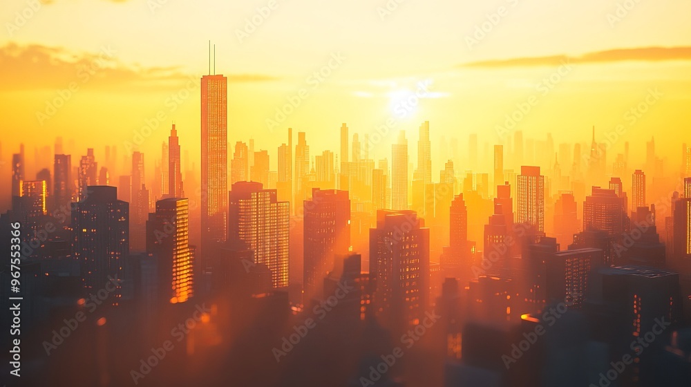 City buildings and tall skyscrapers stand tall against the backdrop of a bright, natural sunset or sunrise. The sun's rays shine brightly, casting shadows and silhouettes across the urban landscape. City buildings and tall skyscrapers stand tall against the backdrop of a bright, natural sunset or sunrise. The sun's rays shine brightly, casting shadows and silhouettes across the urban landscape.