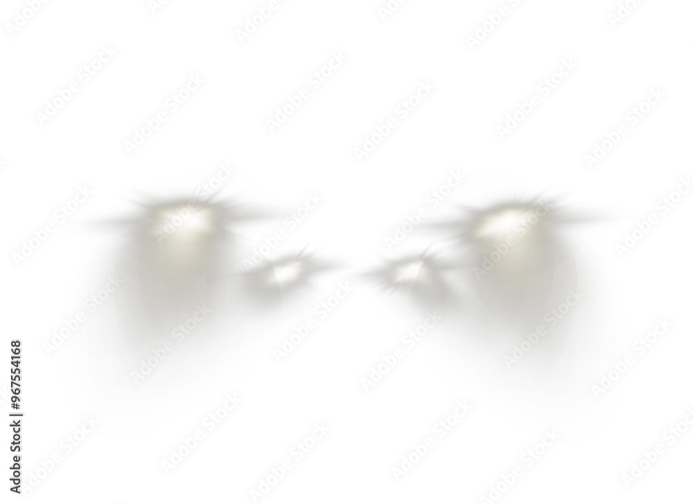 Realistic car headlights. Train moving effect, vector bright lights on transparent background png. Realistic car headlights. Train moving effect, vector bright lights on transparent background png.