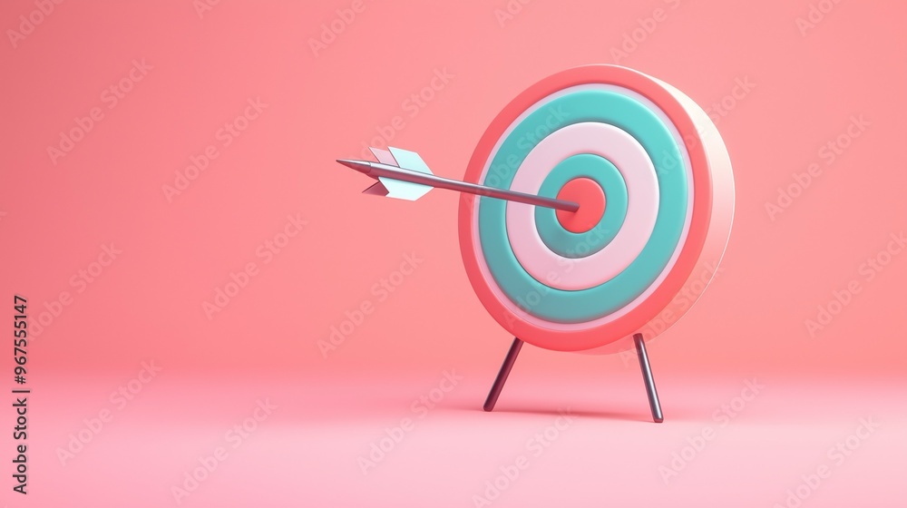 Arrow Hitting Target on Pink Background Arrow Hitting Target on Pink Background