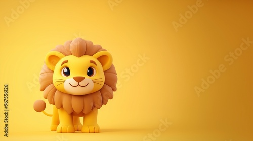 Cute Cartoon Lion on Yellow Background photo